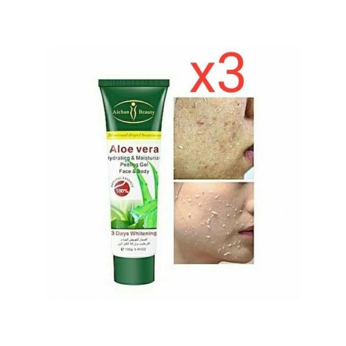 Aichun Beauty Pack 3 Crème Aloe Vera Gel Exfoliant Hydratant Nettoyant Visage et Corps-100g
