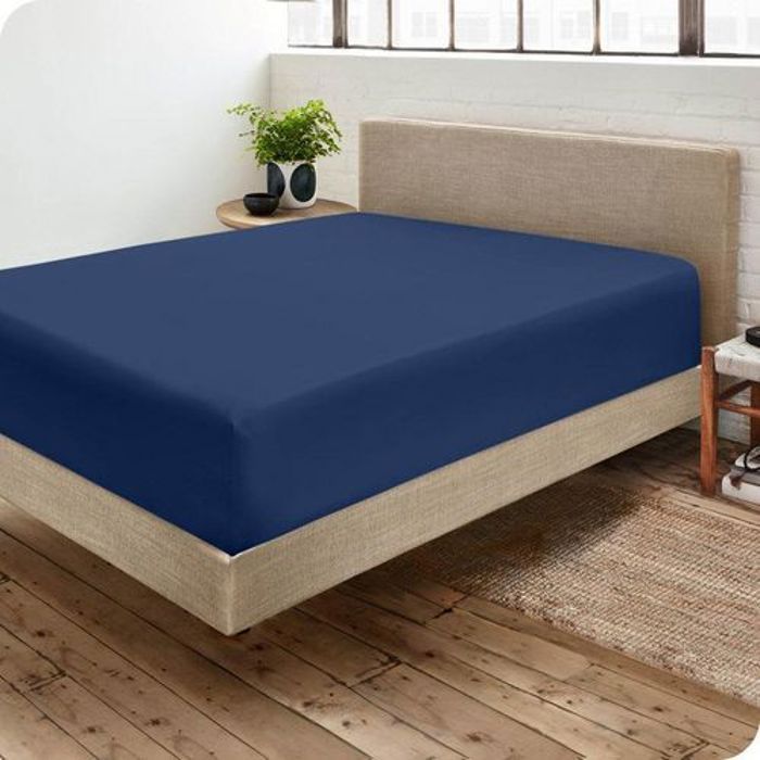 Drap-Housse en Microfibre Brossée Douce et Respirante -  Extensible et Infroissable - Poches Profondes de 30 cm - Bleu foncé