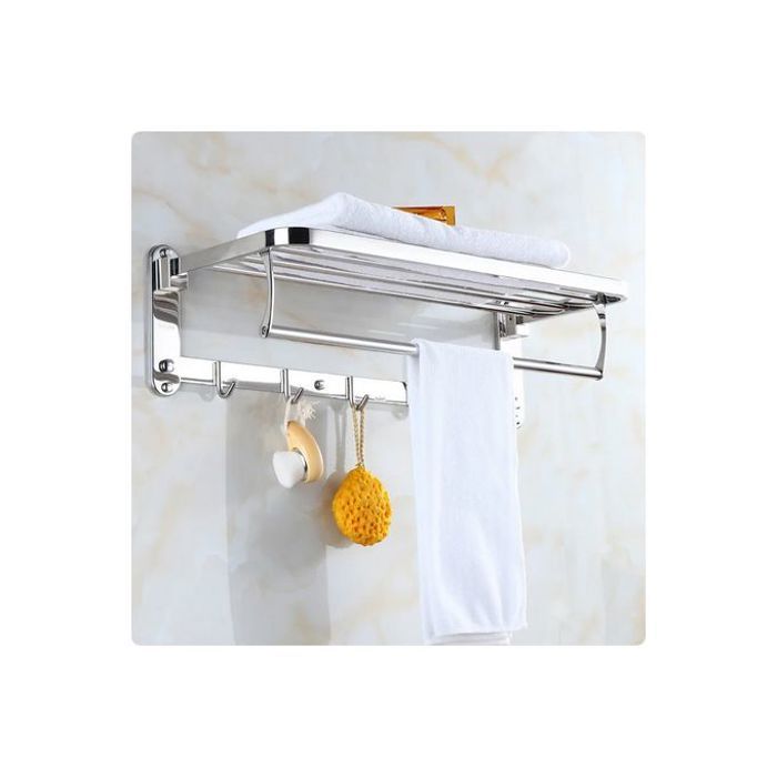 Porte-serviettes mural - Inox - Pliable - 5 crochets - Accessoire salle de bain - Résistant à la corrosion