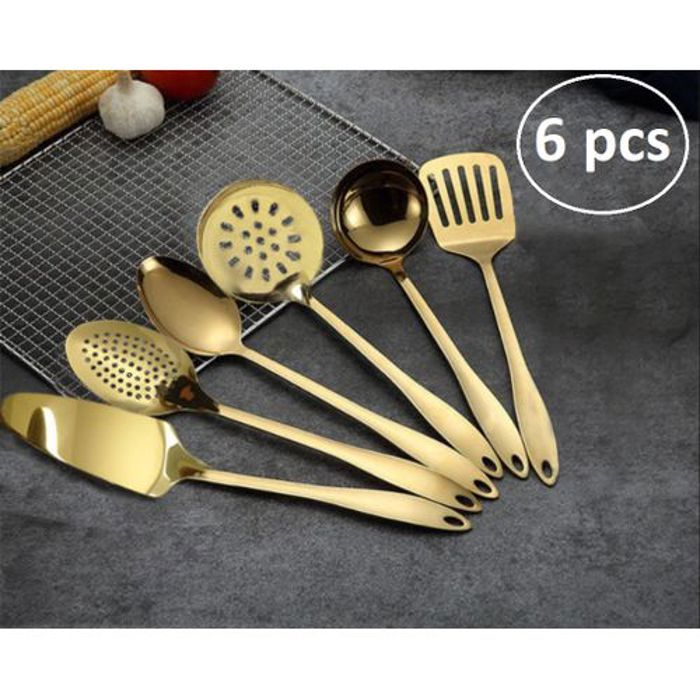 Lot De 6 pièces Ustensiles De Cuisine en inox , doré