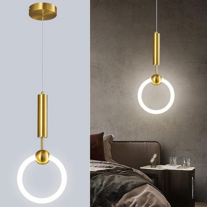 Suspension Moderne LED Simple, Lustre Circulaire Doré