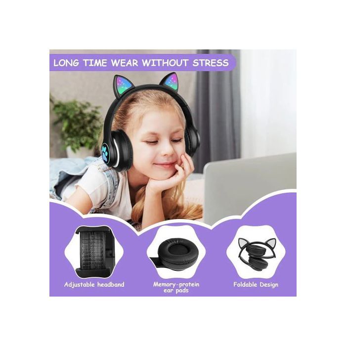 Écouteurs sans fil Bluetooth 5.0 pliables, oreilles de chat