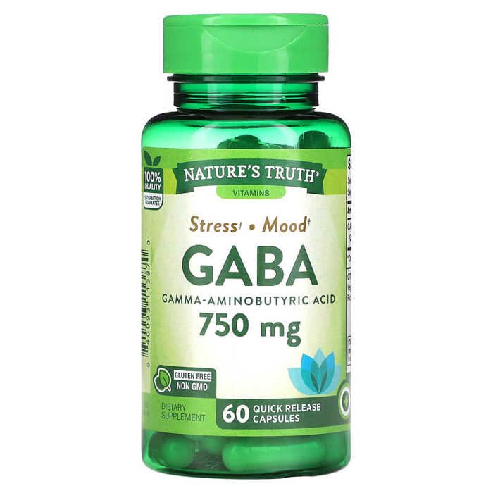 Gaba, Acide gamma-aminobutyrique, 750 mg, favoriser une humeur détendue 60 Caps