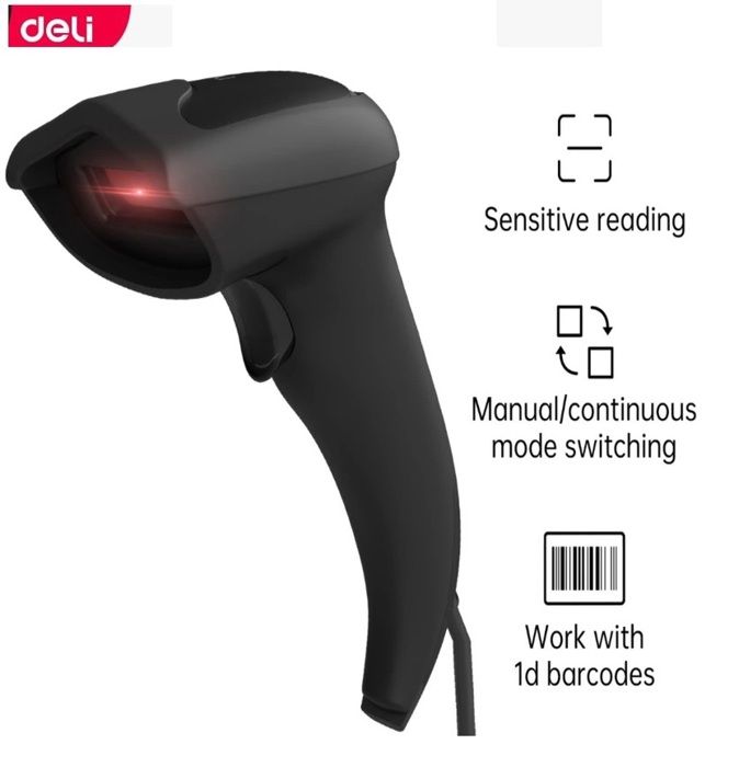 Deli S211 Scanner a barres laser 1D,2D USB Lecteur de codes-barres filaires