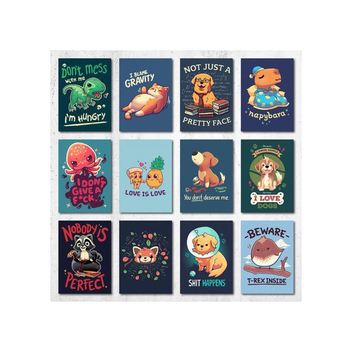 Poster A5 - Cute Animals - Collection 2 - 12 Posters - Décoration murale - Thème Animaux