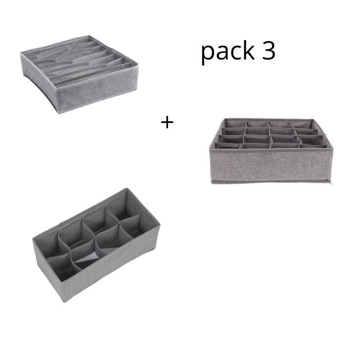 Ensemble de 3 organisateurs pratiques pour chaussettes, sous-vêtements et accessoires