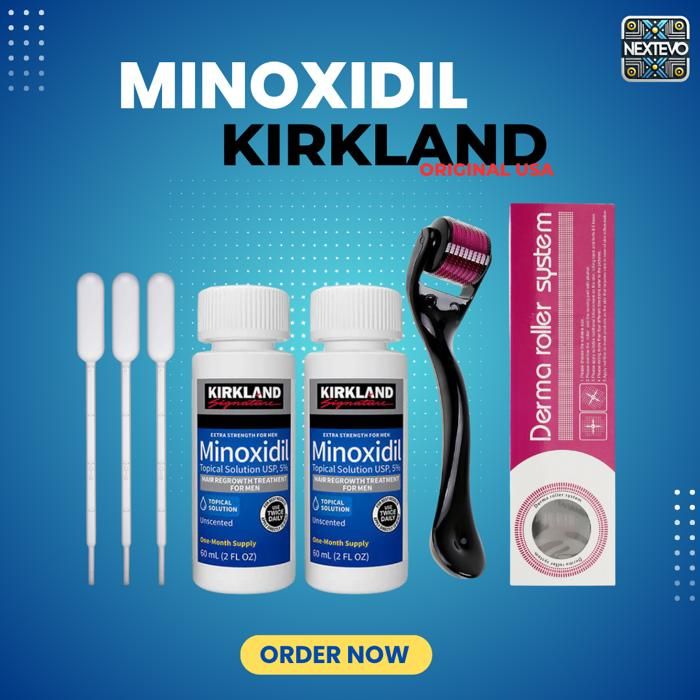 Minoxidil 5% Kirkland et derma roller gratuit- 2x60ml - ORIGINAL USA