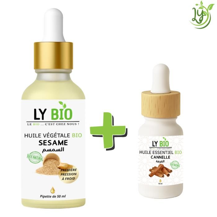 LYBIO PACK HUILE SESAME 50ml - PIPETTE + HUILE ESSENTIEL CANNELLE 10ML