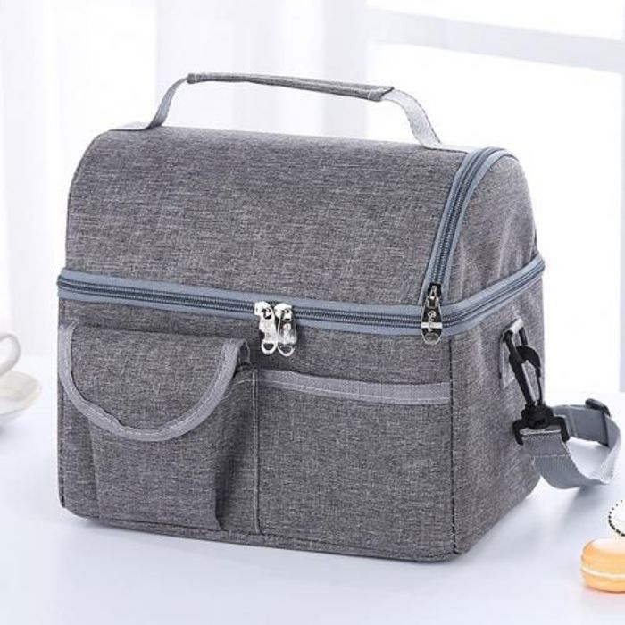 Sac Repas Isotherme Imperméable 2 Compartiments Grand Capacité à Bandoulière Détachable
