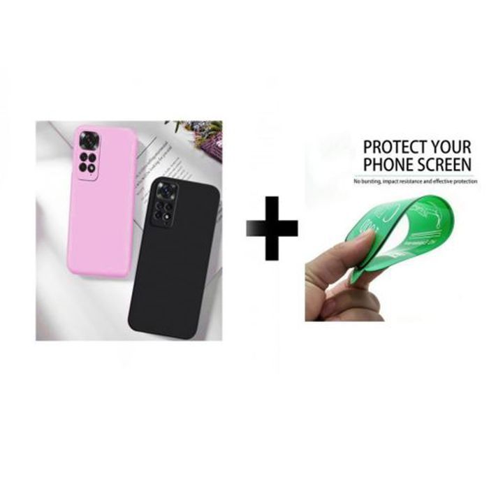 Case Pack : 2 Pochette Redmi Note 11 4G Silicone Noir Et Rose + Protection Incassable
