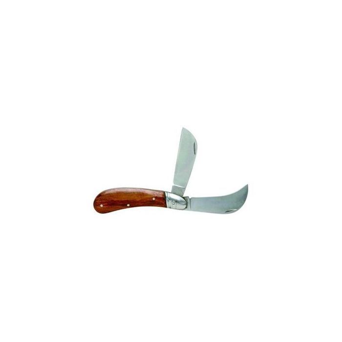 Couteau électricien 1 lame serpette et 1 lame droite manche boiset cran desureté