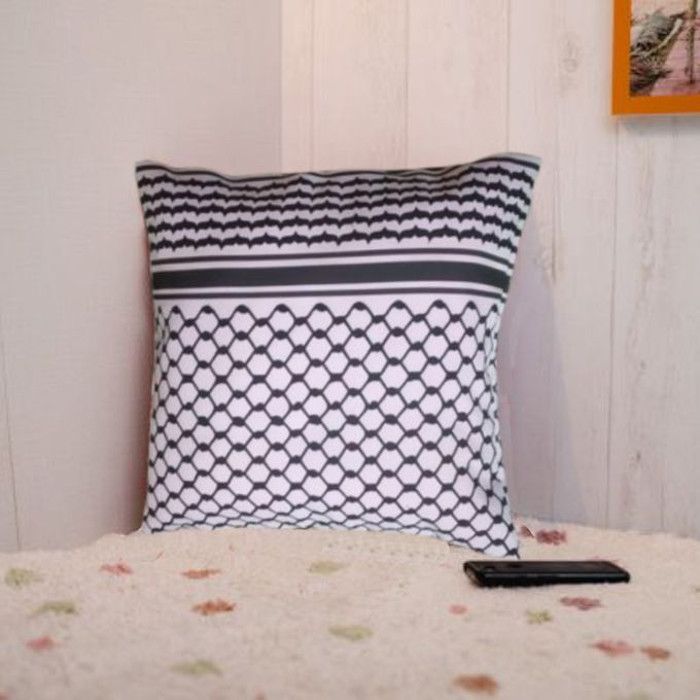 Housse de coussin - Noir et Blanc - 45 x 45 cm - Motif keffieh - Intérieur - Synthétique