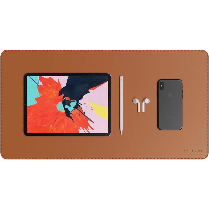 Tapis de souris - Satechi - Eco Leather DeskMate - Marron - Résistant à l'eau - Bords cousus