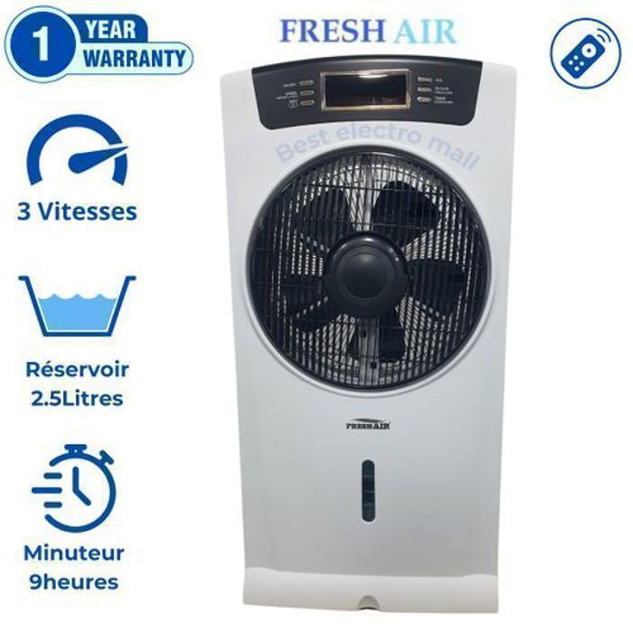Ventilateur à Eau - Brumisateur Portable - Taille XXL - Télécommande - Minuteur 9h - Réservoir 2,5L