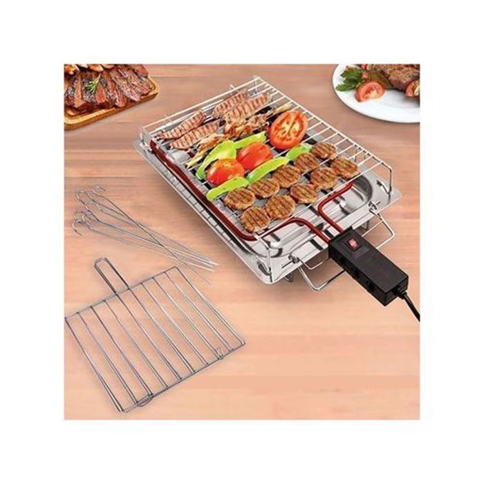 Super Barbecue Electrique portable Inoxydable + Grille + 6 Brochette