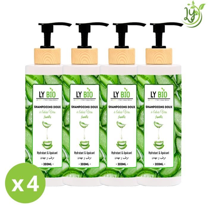 LYBIO PACK SHAMPOOING ALOE VERA 200ML - HYDRATANT & APAISANT LOT DE 4 bouteilles