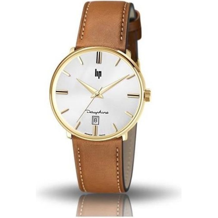 Montre - LIP - Dauphine 38 - Cuir Marron - Étanche 3 ATM - Mouvement Quartz