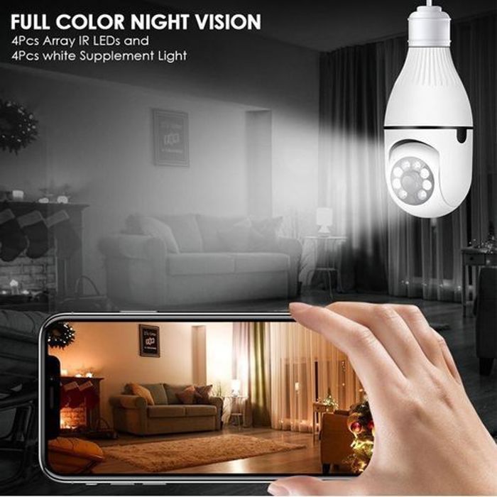 Ampoule caméra de surveillance - WiFi - 1080P - Rotation 360° - Couleur blanche - Installation facile