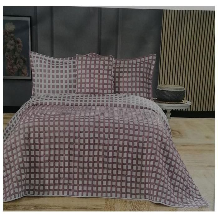 Jeté de lit matelassé - WALLS - PUFFY - 240x260 cm - 100% polyester - Rose et Blanc