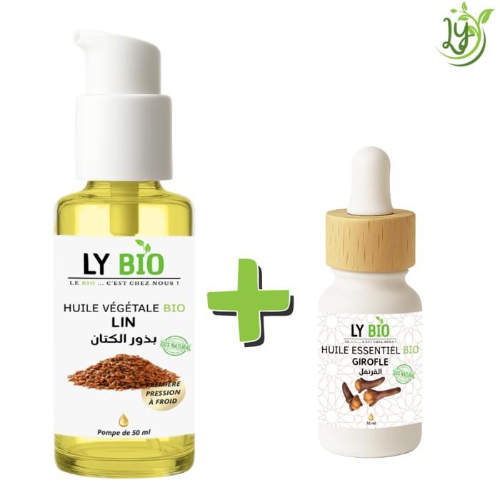 LYBIO PACK HUILE LIN 50ML - POMPE + HUILE ESSENTIEL GIROFLE 10ML