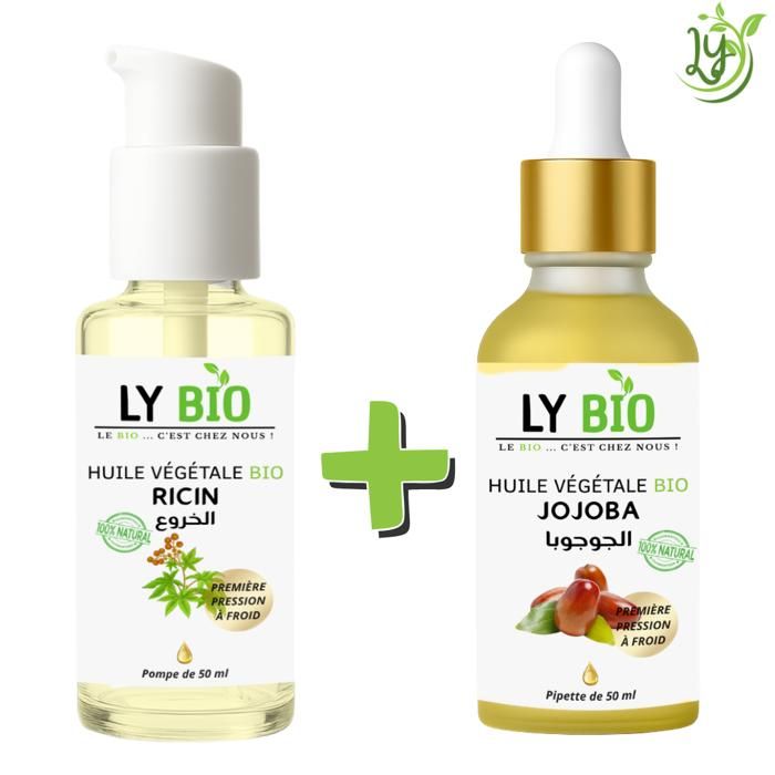 Pack de soins - LYBIO - Huile de Ricin 50ml - Huile de Jojoba 50ml - Nourrissant - Mixte