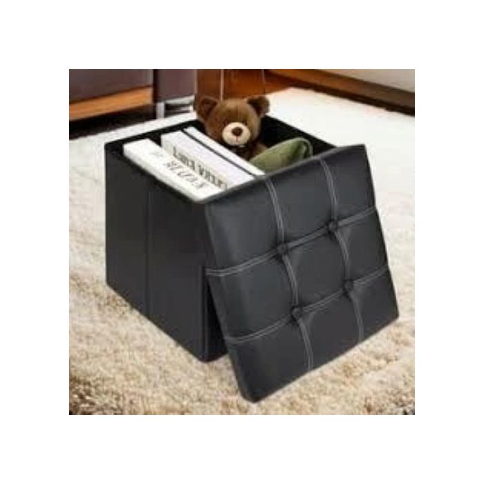 Tabouret - AYA HOME - Repose-Pieds - Cuir Noir - Cube de Rangement - 38x38x38cm