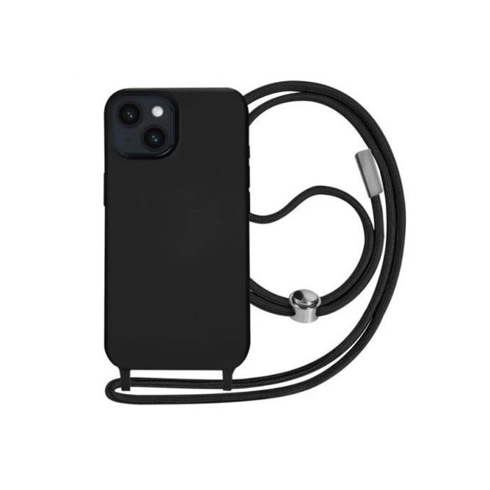 Coque Cordon pour iPhone 14 Plus Semi-rigide Lanière Tour du Cou 80cm noir