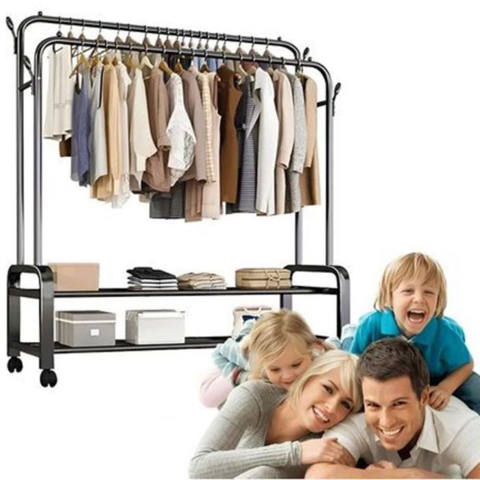 Portant à vêtements - Noname - Métal - Noir - Double pôle - Étagères intégrées