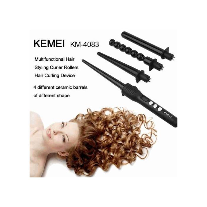 Kemei 4 in 1 Curling Iron, Multifunctional Interchangeable Hair Curler Set