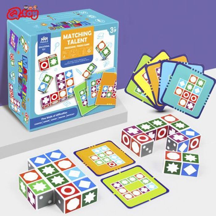 Puzzle éducatif : cubes à motifs, jeu familial pour enfants et adultes.