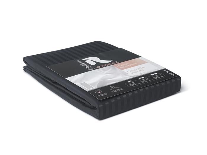 Parure HC Coton Rayée Satinée Queen 220x240 Noir