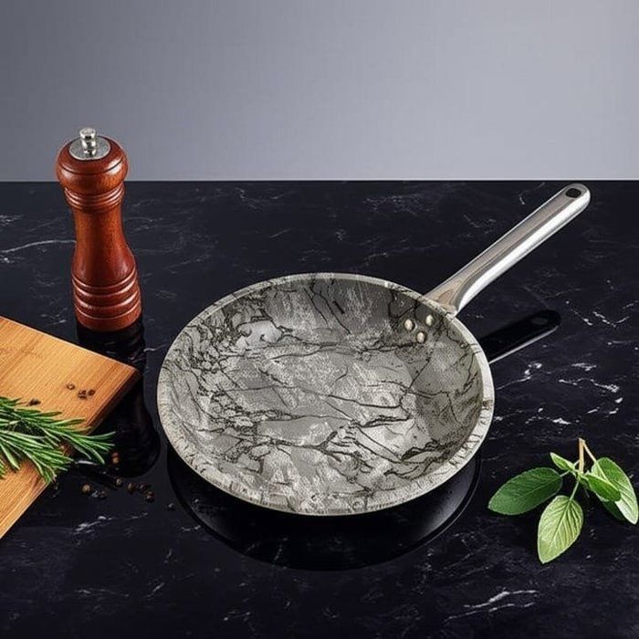 Poêle Marbrée 26 cm - Lamacom - Inox - Antihadesif - Haute qualité - Gris