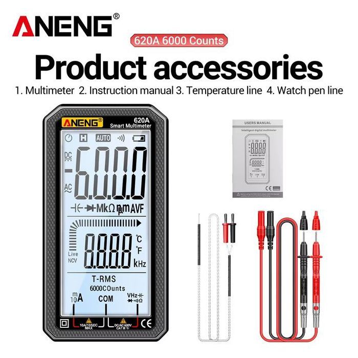 Multimètre numérique intelligent 620A 6000 points,testeurs de ul,True RMS,puzzles électriques automatiques,compteur d'itance