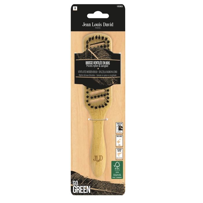 Brosse Démélante - JEAN LOUIS DAVID - FEELING WOOD - Picots Nylon - Poils de Sanglier - Aérée