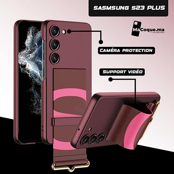 BORDEAUDragonne Coque Samsung S23 Plus Bracelet Elastique Béquille UltraMince