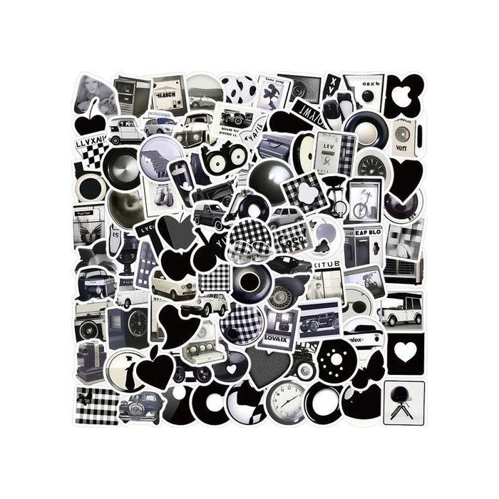 Stickers - INS - Coeurs de voiture - 60pcs - Noir et blanc - Décoration murale - Mixte