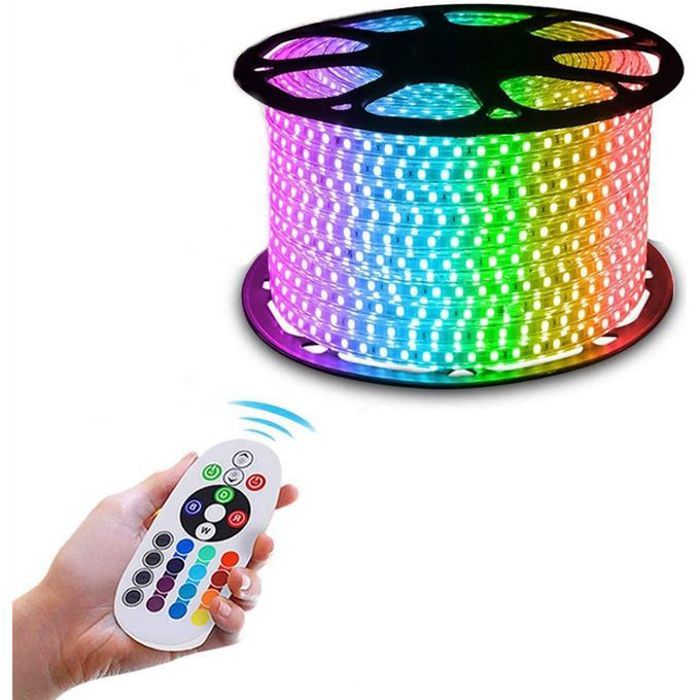 Gold RGB Ruban lumineux à LED, Flexible, Imperméable,(Colorful-60 Leds/Meter,15m) + Télécommande Offerte
