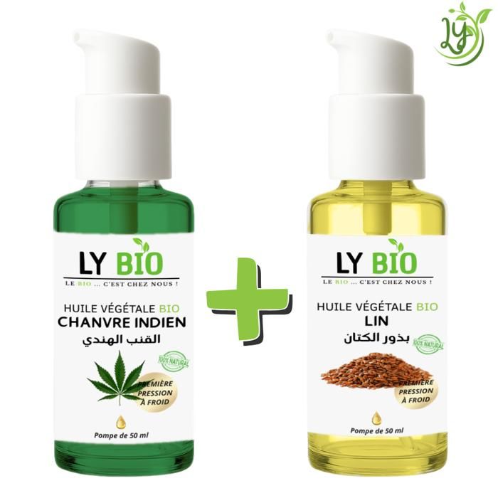 LYBIO PACK HUILE CHANVRE 50ML - POMPE + HUILE LIN 50ML - POMPE
