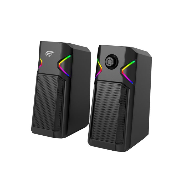GAMENOTE SK205 Haut-parleur stéréo 2.0 pour ordinateur avec rétroéclairage RGB, alimenté par USB & jack 3,5 mm Noir