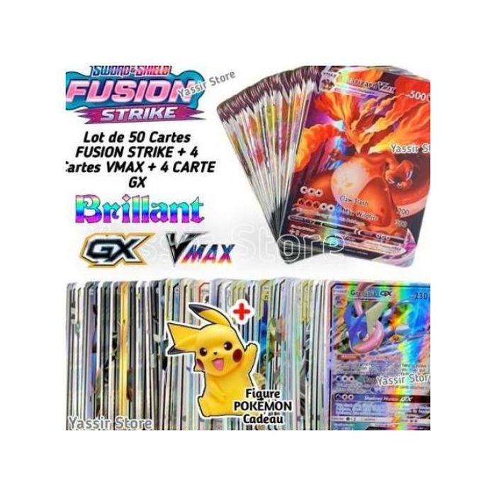 Pokemon lot de 50 cartes pokémon fusion strike sans doubles + 4 cartes brillantes cadeau !