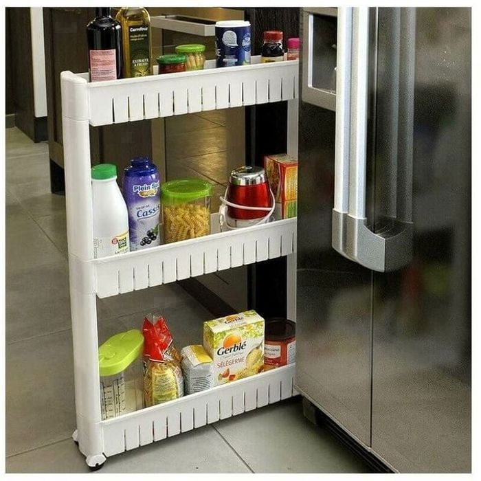 Étagère de Rangement - Non spécifié - 3 Niveaux - Blanc - Plastique - Sur roulettes