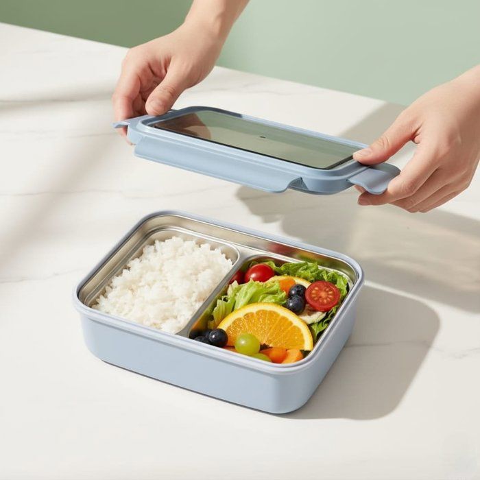 Lunch Box Isotherme - AYA HOME - 2 Compartiments - Inox et Plastique - 1L - Couleur Bleu