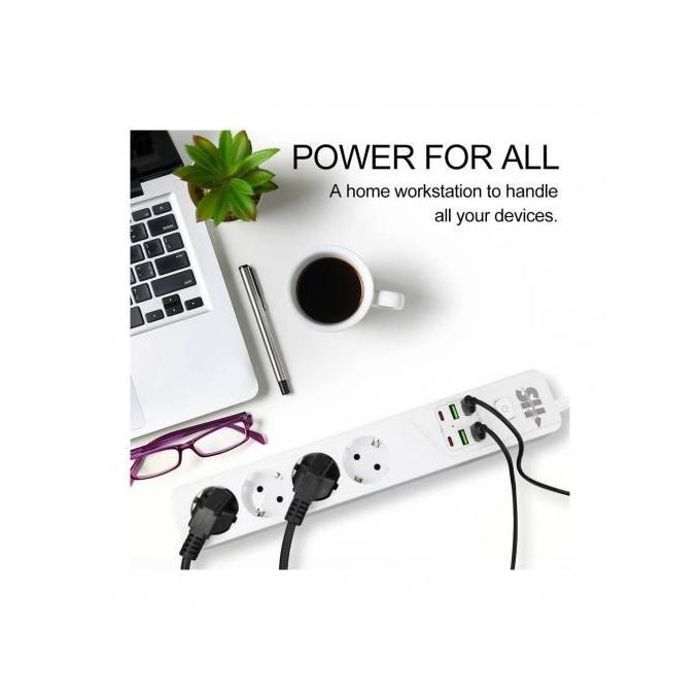 Multiprise 4.2a 4 prises 4 usb 2 type c rallonge 2m