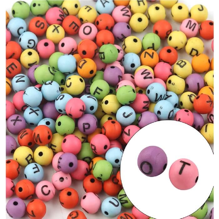 Ensemble de 66 billes rondes acryliques de 8 mm avec alphabet pour création de bijoux