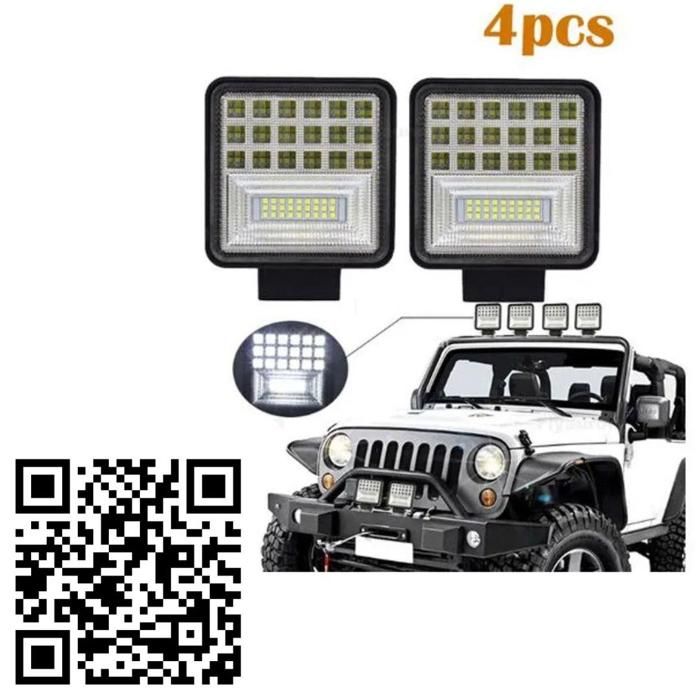 Lot de 4 projecteurs LED carrés tout-terrain pour voiture, camion et 4x4