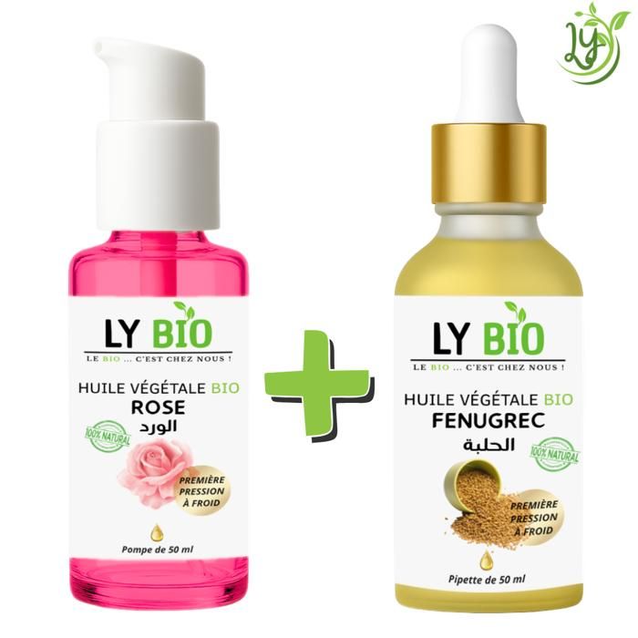 Pack d'huiles - LYBIO - Huile de rose 50ml - Huile de fenugrec 50ml - Nourrissant - Mixte