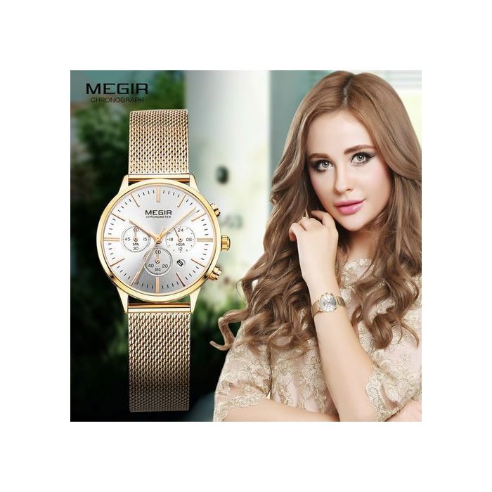 Montre Chronographe - MEGIR - MF2 - Dorée - Acier Inoxydable - Étanche