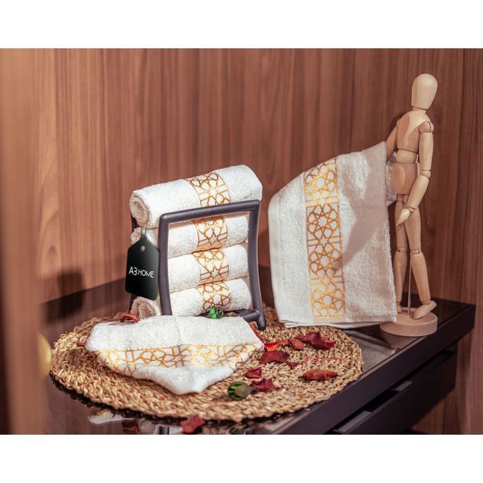 Serviettes - Arabesque - Pack de 6 - 100% coton - 500 GSM - 30x30 cm - Crème