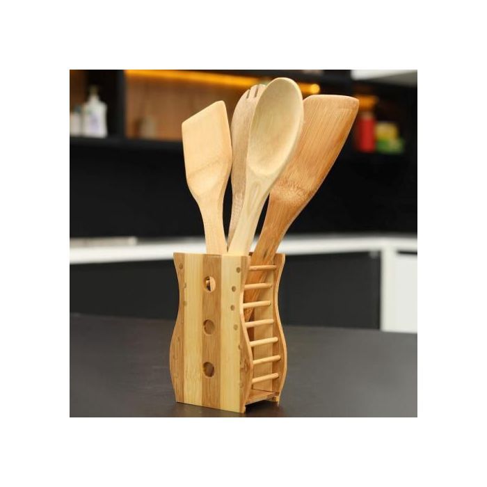Cuillères spatule - Delcasa - Set de 4 - Bois naturel - Multi usages - Design moderne