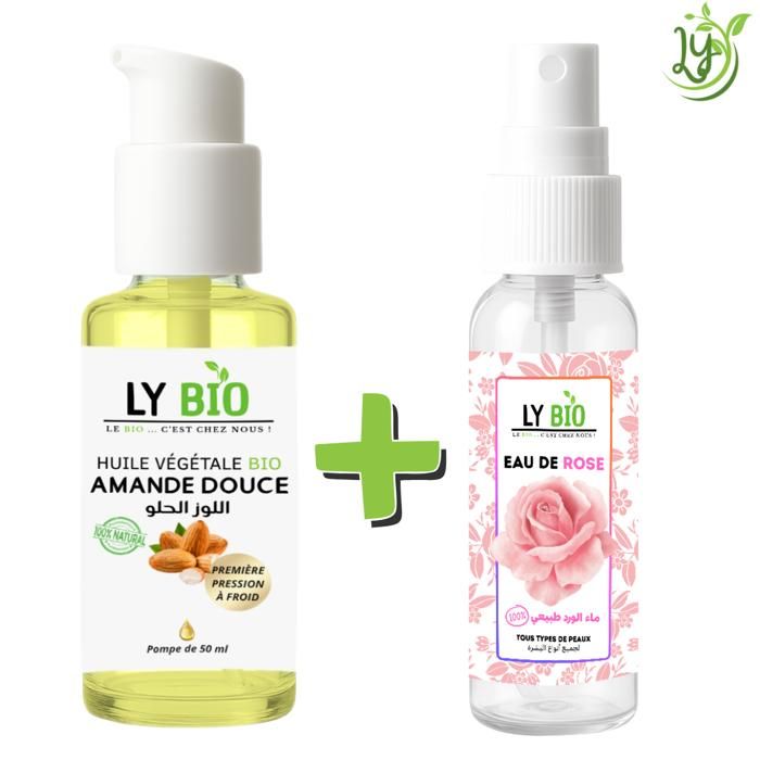 LYBIO PACK HUILE AMANDE DOUCE 50ml - POMPE + EAU DE ROSE 100ML